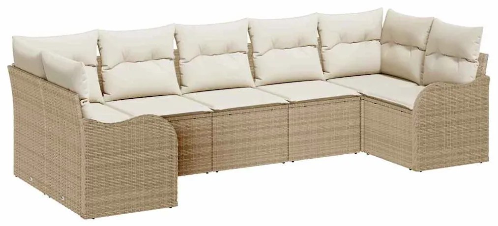 Conjunto de Sofá de Jardim de 7 Peças com Almofadas Bege em Rattan Sin