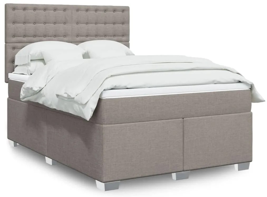 vidaXL Cama com molas/colchão 140x190 cm tecido castanho-acinzentado
