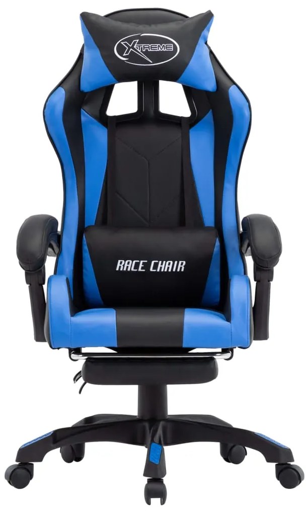 Cadeira estilo corrida c/ apoio pés couro artificial azul/preto