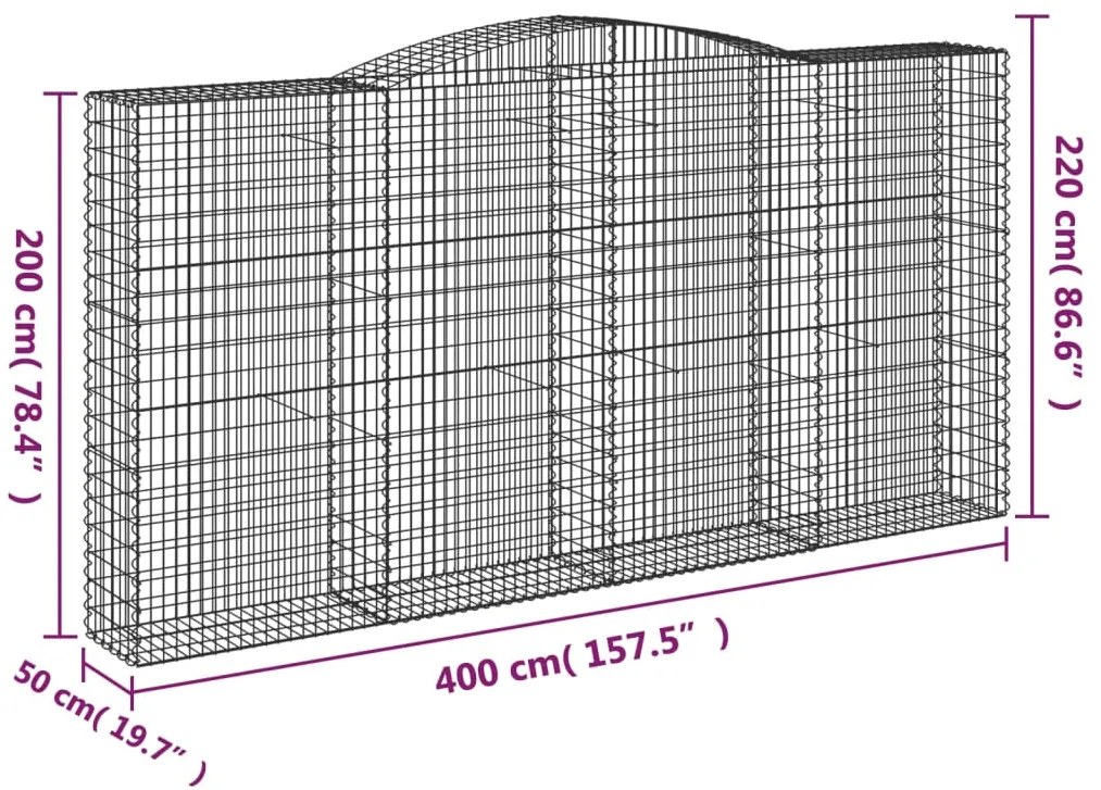 Cestos gabião arqueados 2pcs 400x50x200/220cm ferro galvanizado