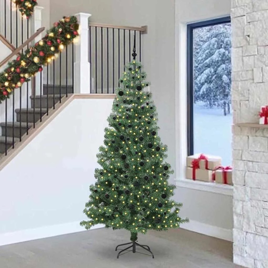 vidaXL Árvore de Natal com 300 LEDs com suporte Verde 240 cm PVC