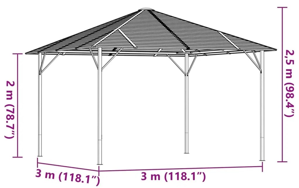 Gazebo com telhado 3x3 m antracite