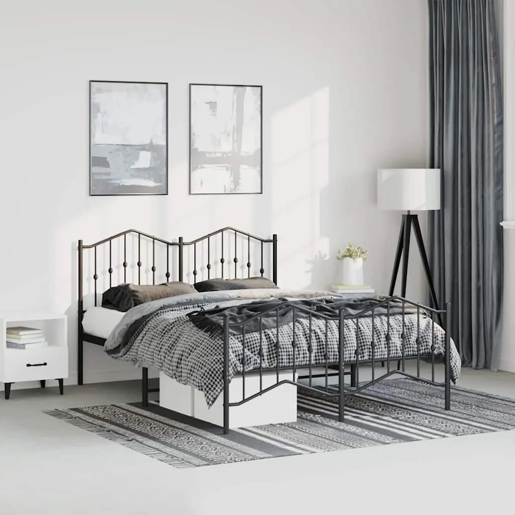 vidaXL Estrutura de cama com cabeceira e pés 150x200 cm metal preto