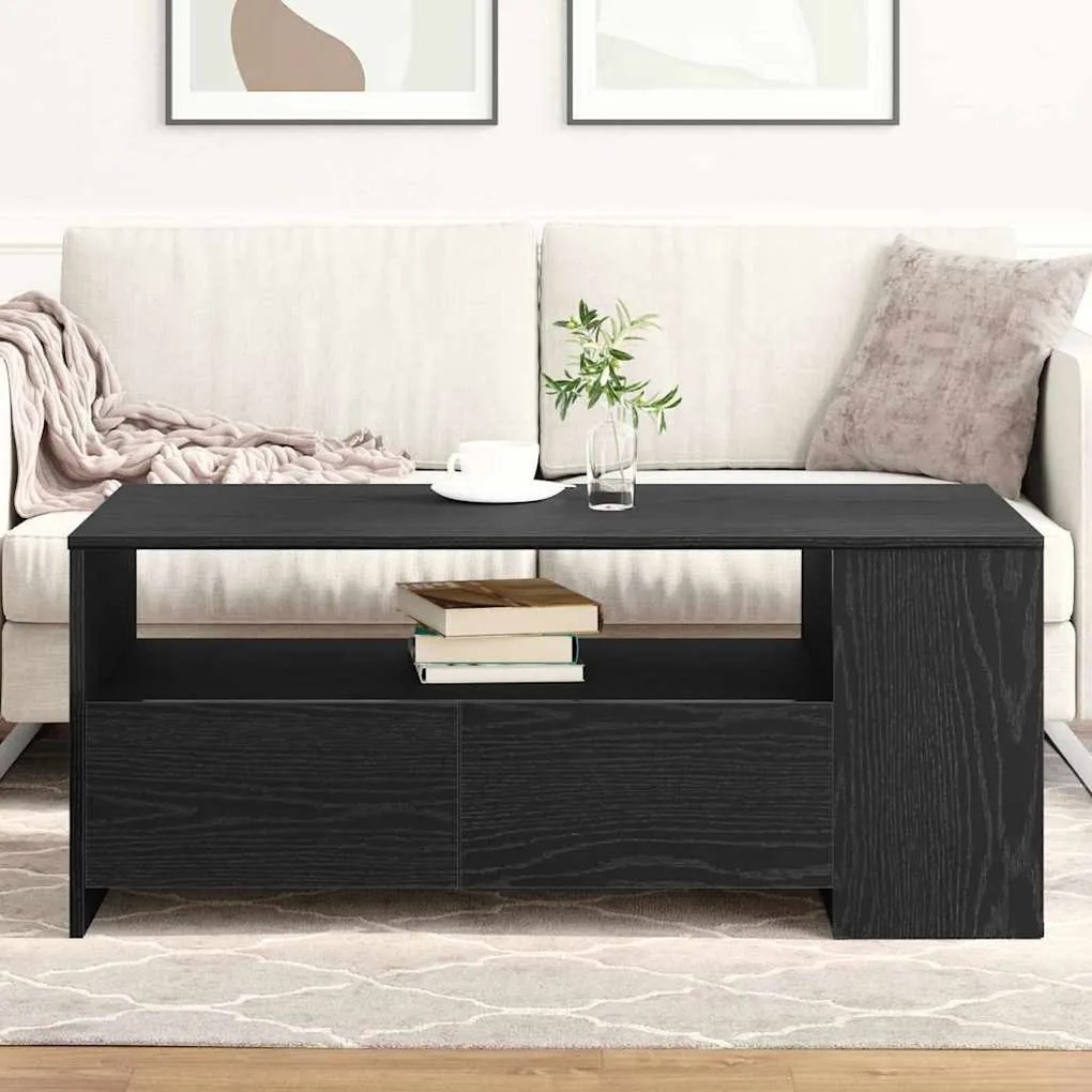 Mesa de Café Preta de Carvalho 102x55x43,5 cm Feita de Madeira Engenhe