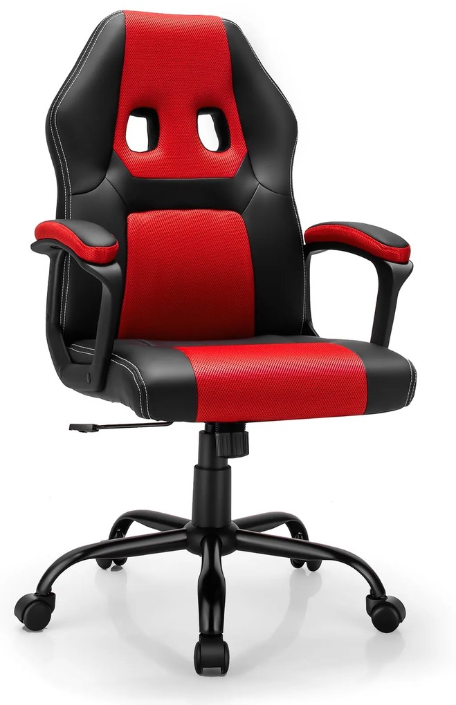 Cadeira Gaming giratória de escritório com Almofada de esponja ajustável em altura 60 x 62 x (109-118,5) cm Vermelha