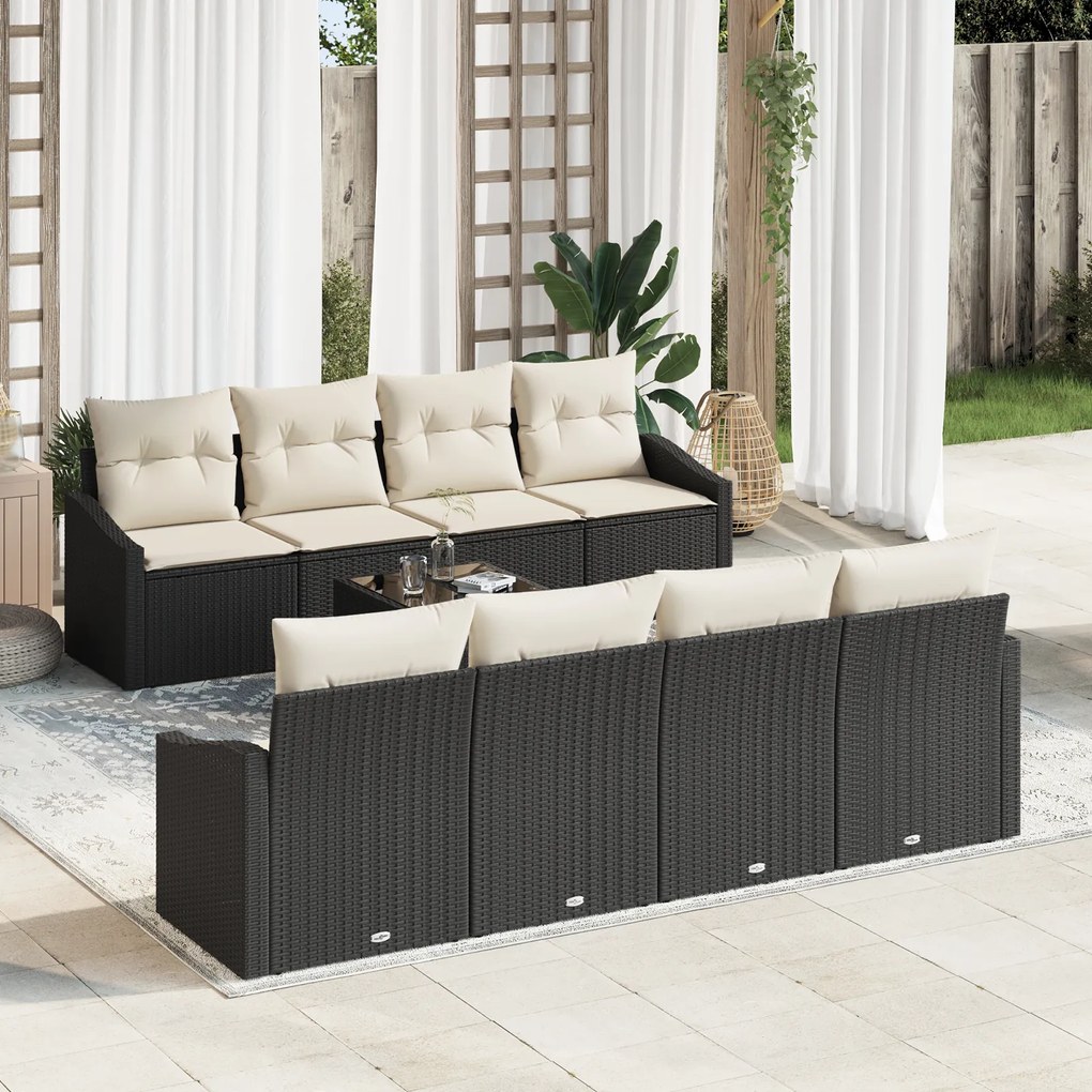 vidaXL Conjunto de Sofá Jardim de 7 Peças com Almofadas Preto Rattan Poly
