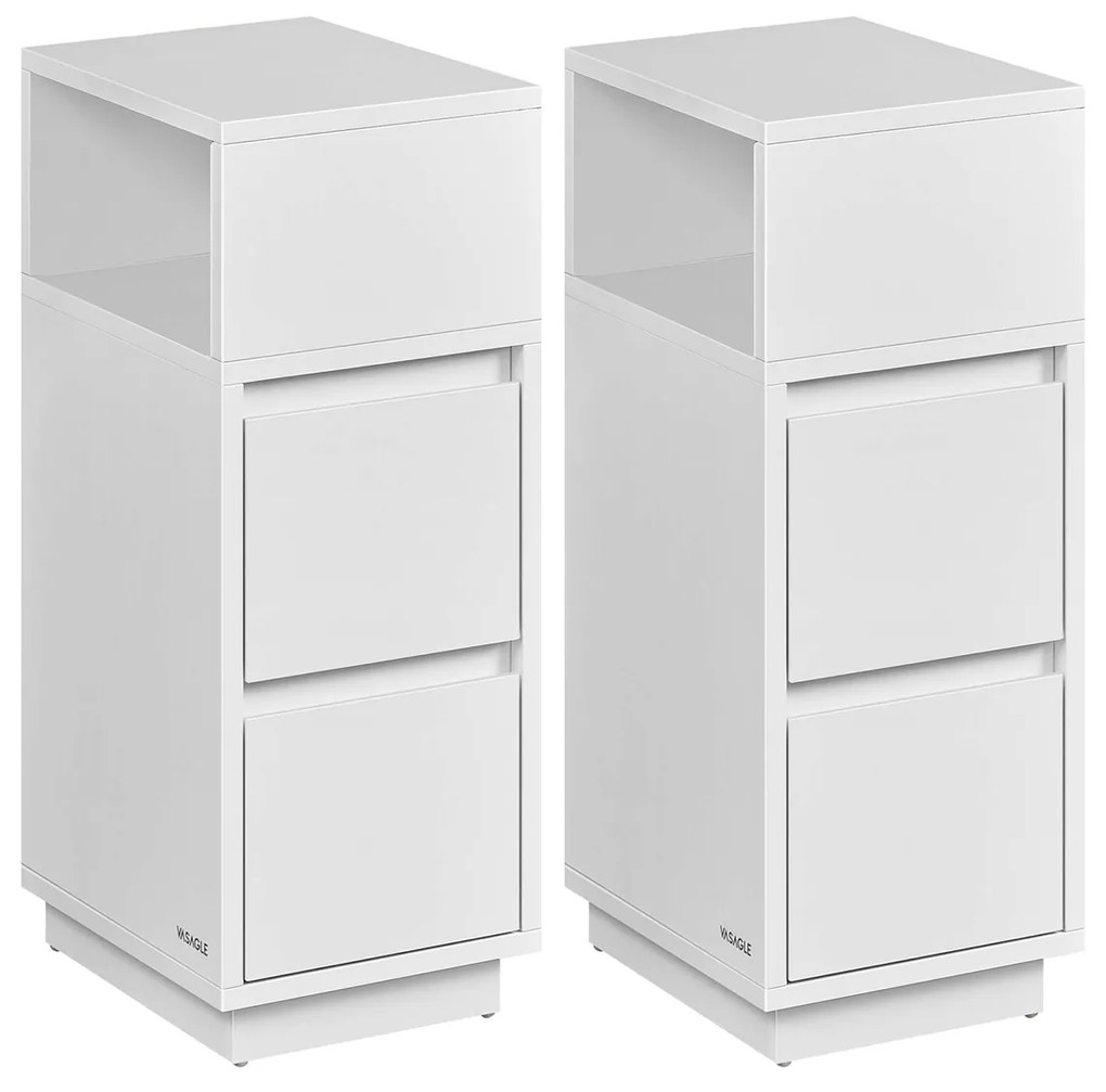 Conjunto de 2 mesas de cabeceira estreitas com gavetas 30 x 25 x 65 cm brancas