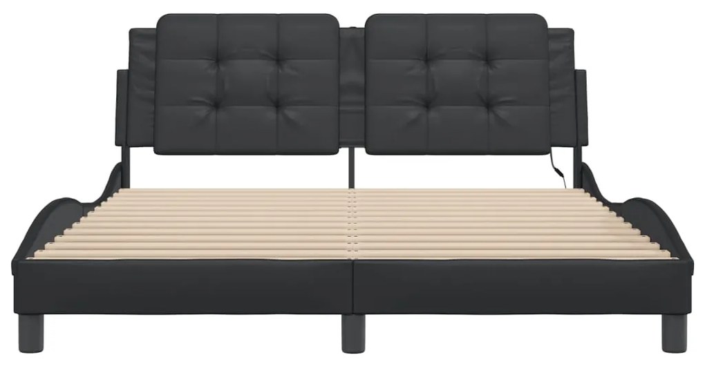 Estrutura de cama c/ luzes LED 160x200cm couro artificial preto
