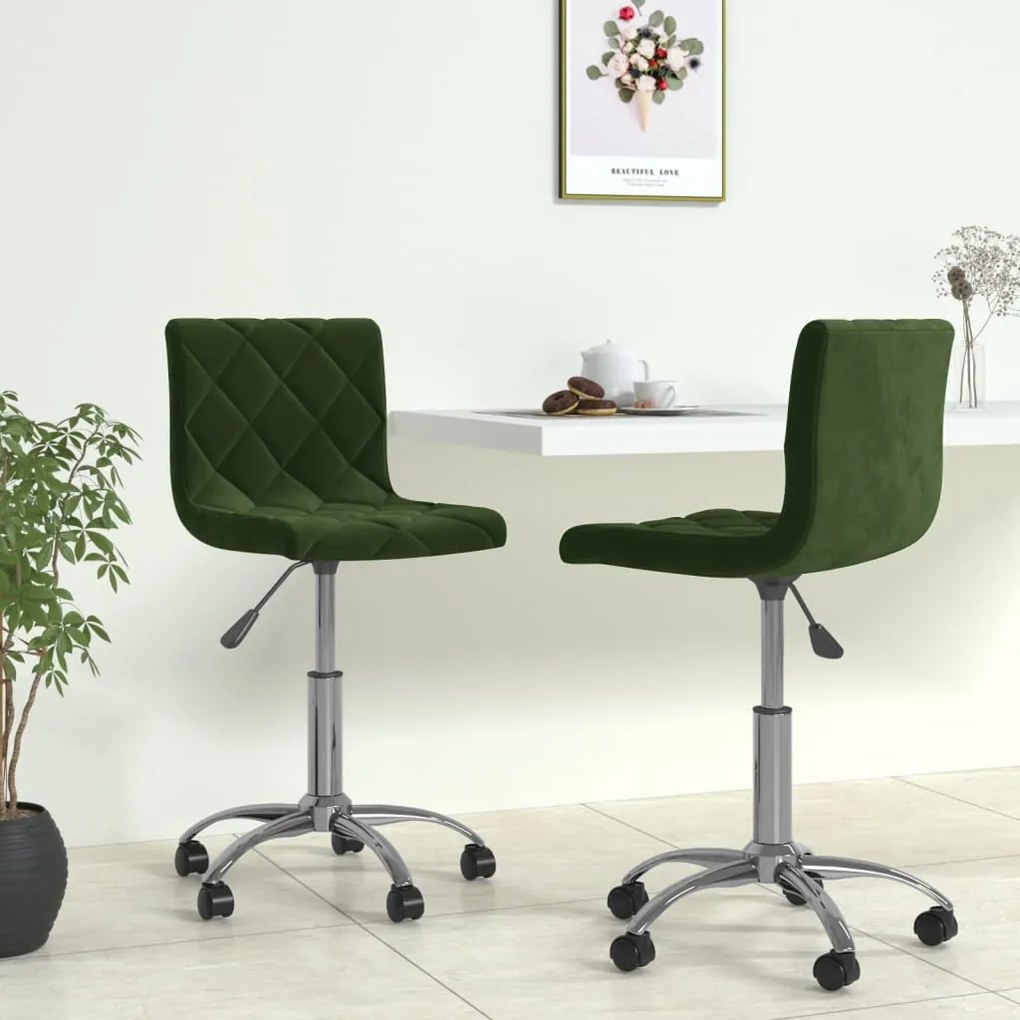 vidaXL Cadeiras de jantar giratorias 2 pcs veludo verde-escuro