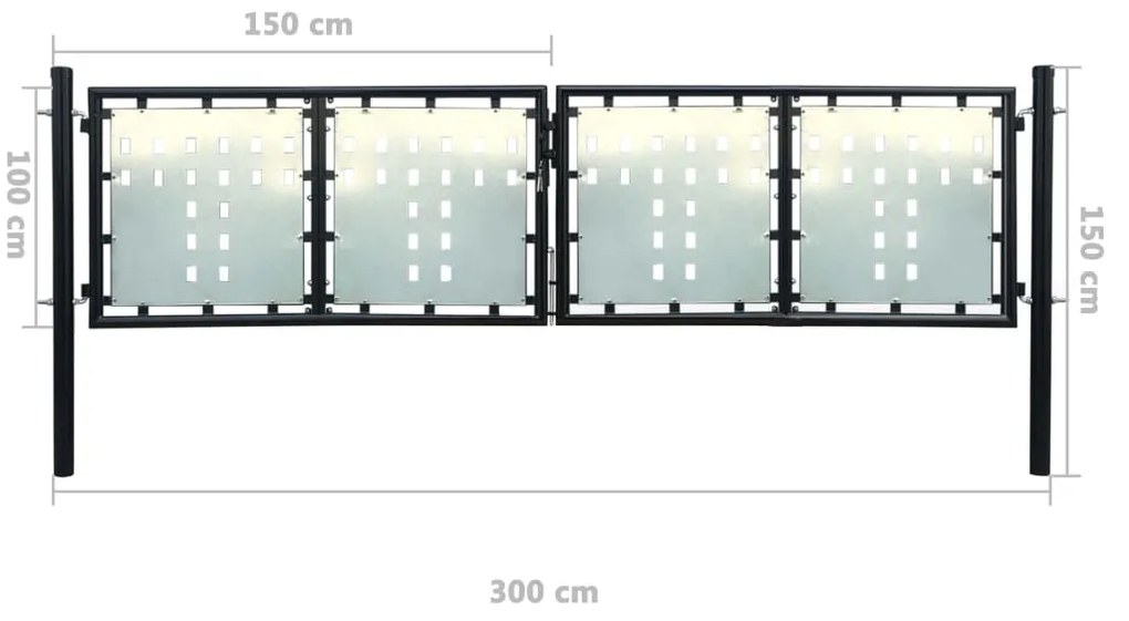 Portão de cerca com porta única 300x150 cm preto