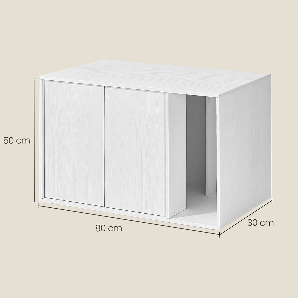 Armário para caixa de areia (NÃO INCLUIDA) com portas push-to-open para gatos grandes 80 x 50 x 50 cm Branco 