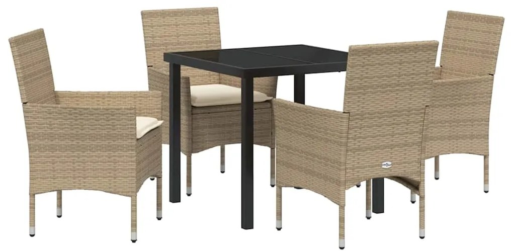 Conjunto de Jantar de Jardim com 5 Peças e Almofadas Beges em Rattan S