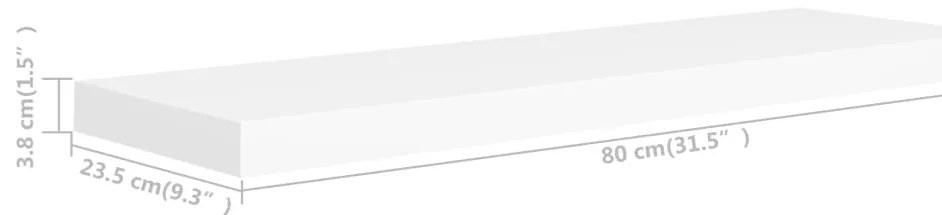 Prateleiras parede suspensas 4 pcs 80x23,5x3,8cm MDF branco