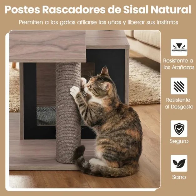Arranhador para Gatos Interior 60 x 48 x 93 cm Multinível com Poste de Sisal Cinza e Preto