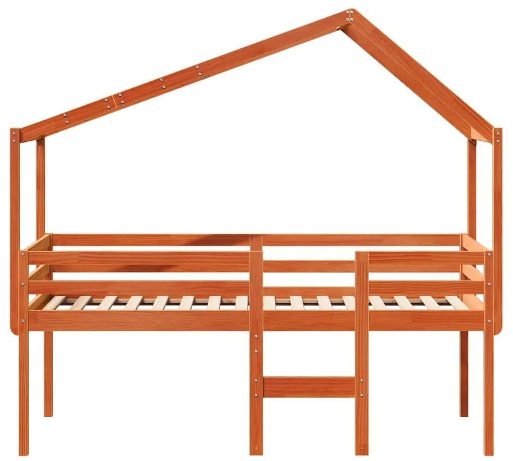 Cama alta com telhado 75x190 cm pinho maciço castanho-mel