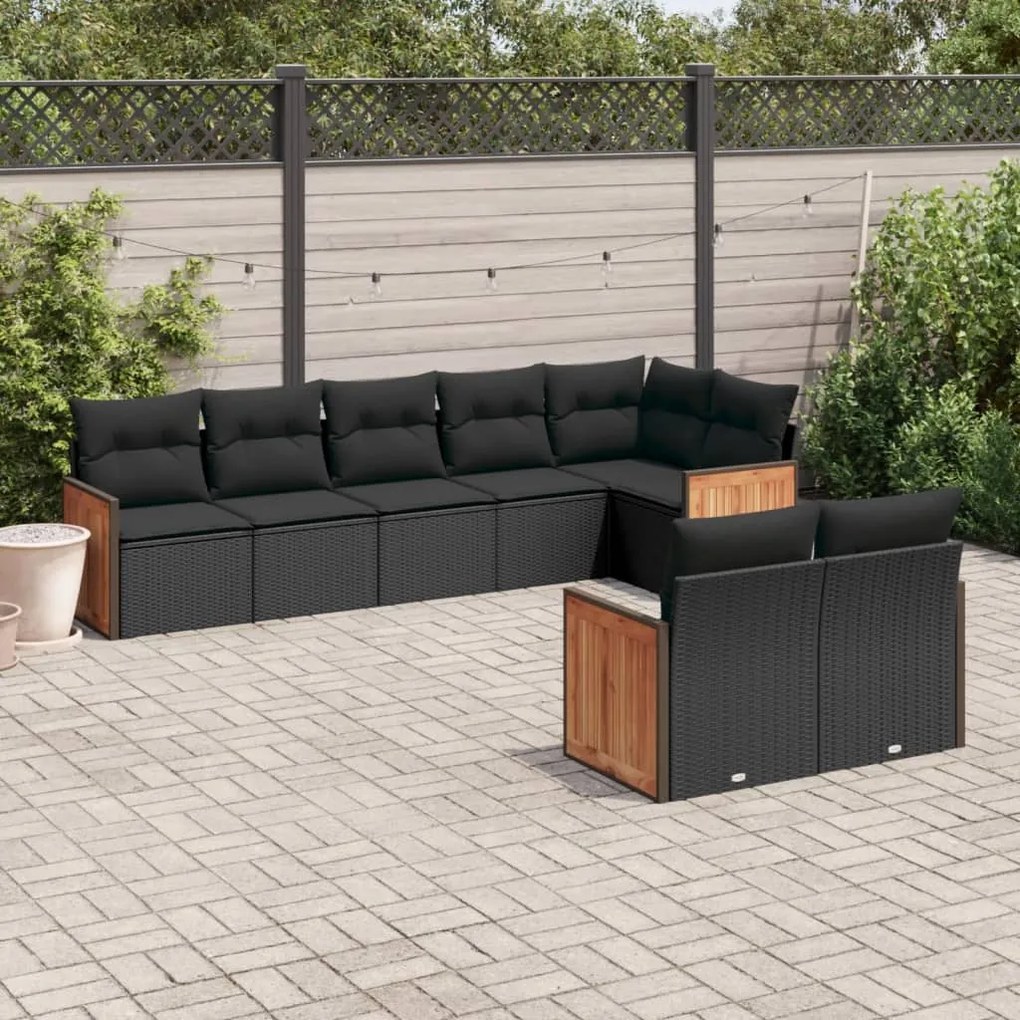 vidaXL 8 pcs conjunto sofás de jardim com almofadões vime PE preto