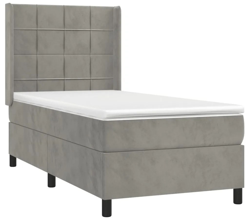 Cama box spring c/ colchão/LED 100x200 cm veludo cinzento-claro