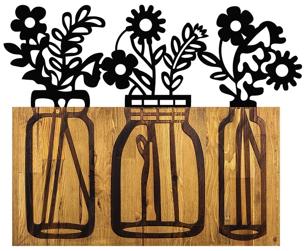 Acessório Decorativo de Parede Flower 5 – Nogueira e Preto – 65 x 3 x