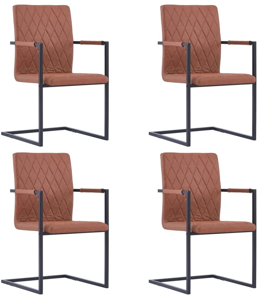 278640 vidaXL Cadeiras de jantar cantilever 4 pcs couro artificial castanho