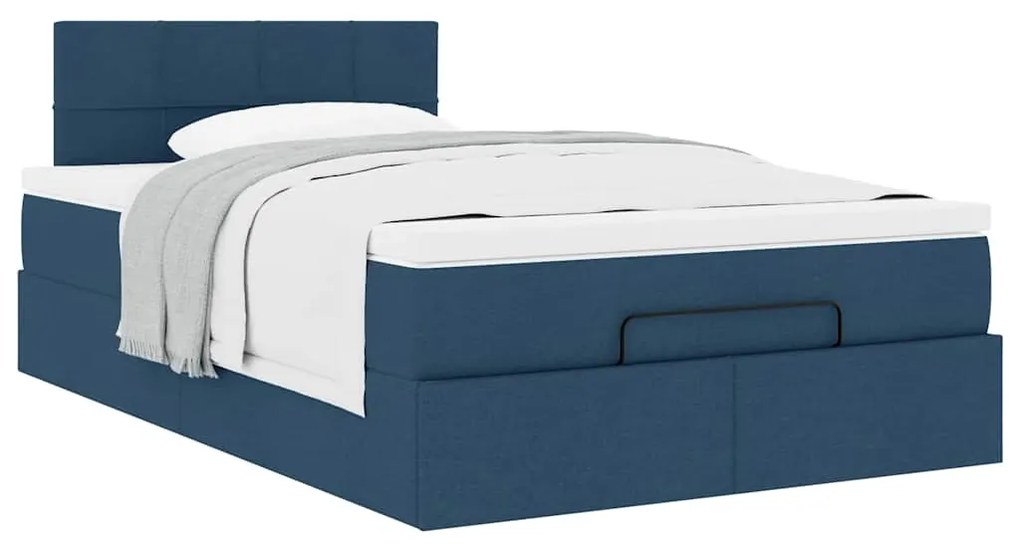 Estrutura de cama otomana com colchão 120x190 cm tecido azul