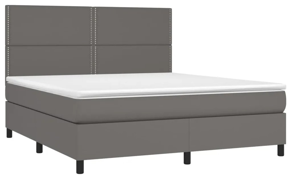 Cama box spring c/ colchão/LED 180x200cm couro artificial cinza