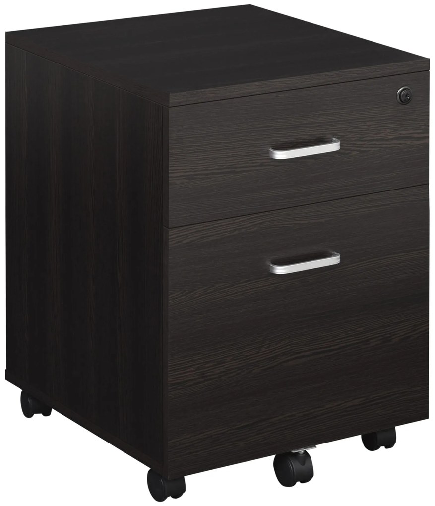 Vinsetto Bloco de Gavetas para Escritório Móvel de Arquivos com 2 Gavetas 5 Rodas com Travões e Fechadura com 2 Chaves para Escritório Secretária Casa 40x45x55,6cm Wengué