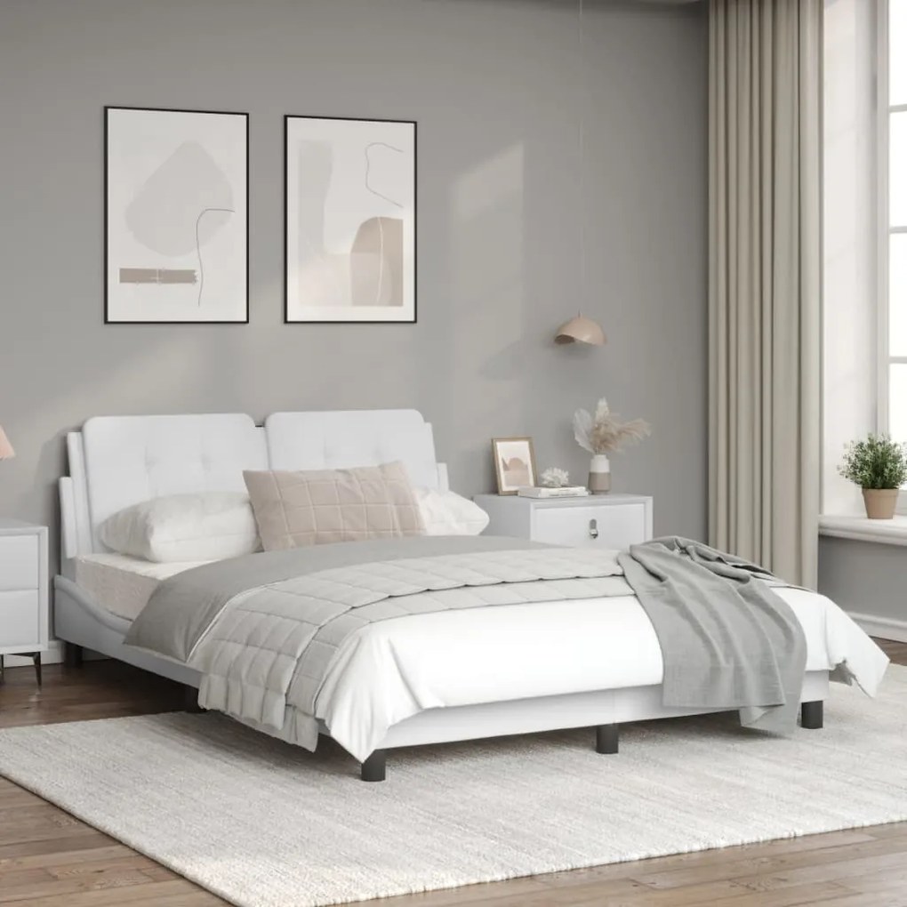 Estrutura cama c/ cabeceira couro artificial 140x190 cm branco