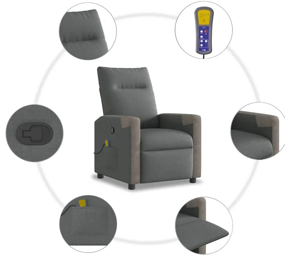 Poltrona de massagens reclinável tecido cinzento-escuro
