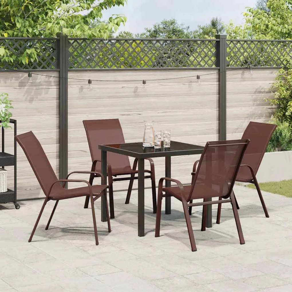 Conjunto de Jantar para Jardim 5 Peças Marrom em Textilene e Aço
