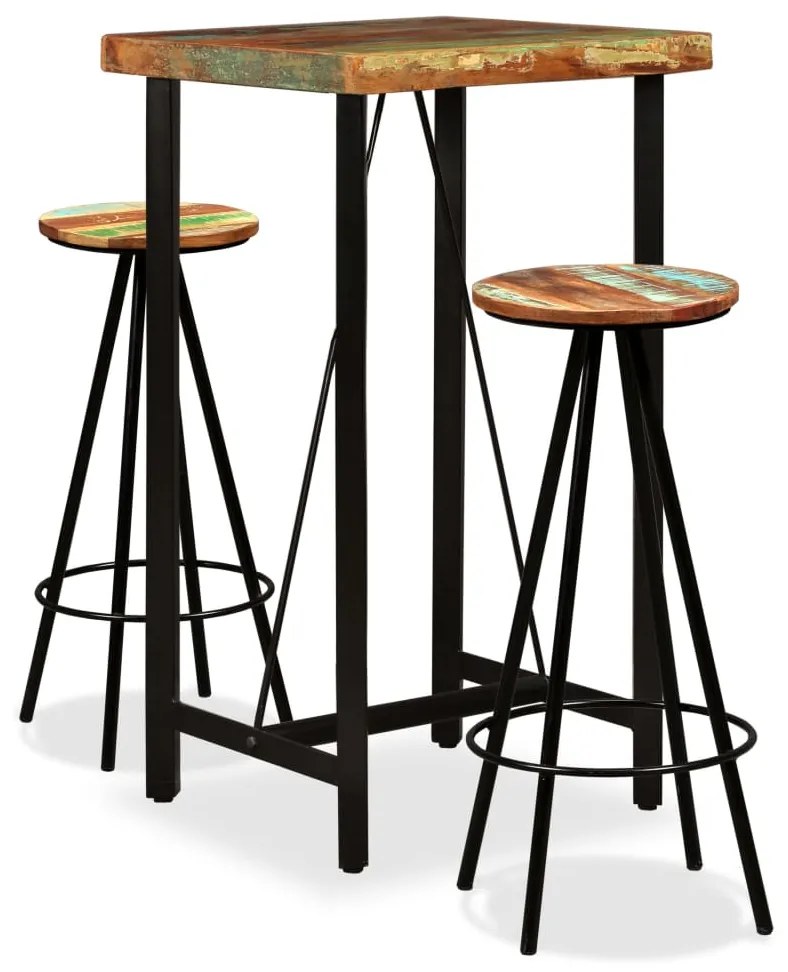 vidaXL Conjunto de bar 3 pcs madeira recuperada maciça