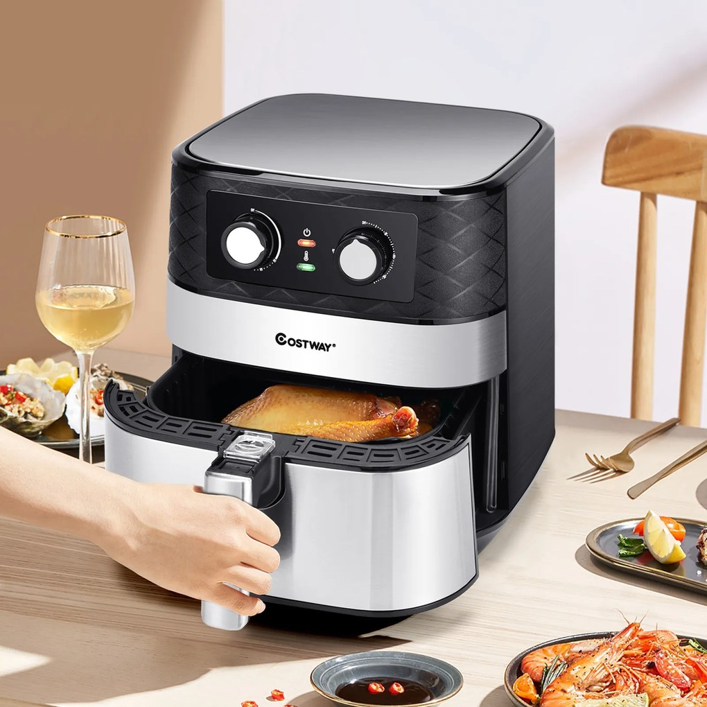 Fritadeira eléctrica a Ar Sem Óleo de 5 L 1700 W com temporizador e cesto de controlo de temperatura sem colar 30,5 x 39 x 33 cm Preto