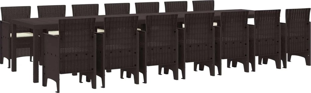 vidaXL Conjunto de Jantar para Jardim com Almofadas 15 pcs Castanho PP