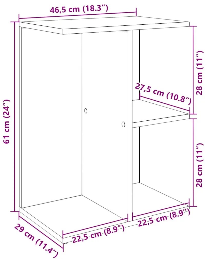Mesa de cabeceira em carvalho artesanal 46,5x29x61 cm