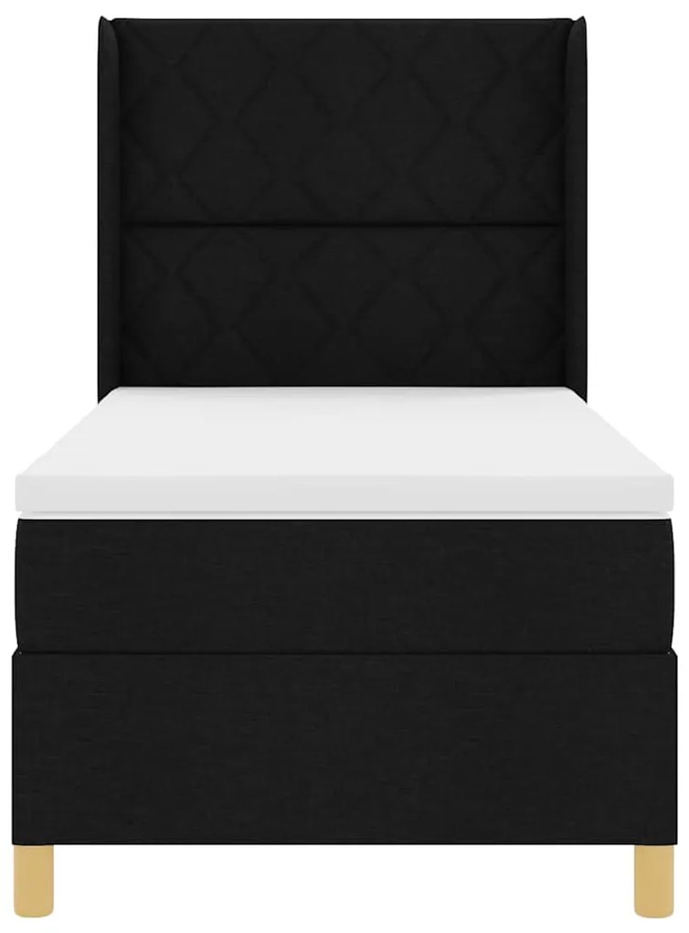 Cama Box Spring com Colchão e LED Preta 100x200 cm Tecido