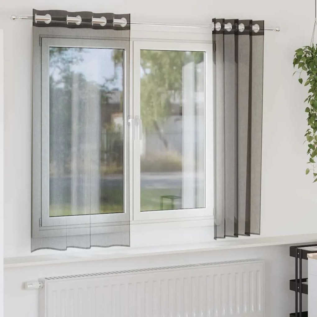 Cortinas de voile com ilhós 2 pcs preto 140x175 cm