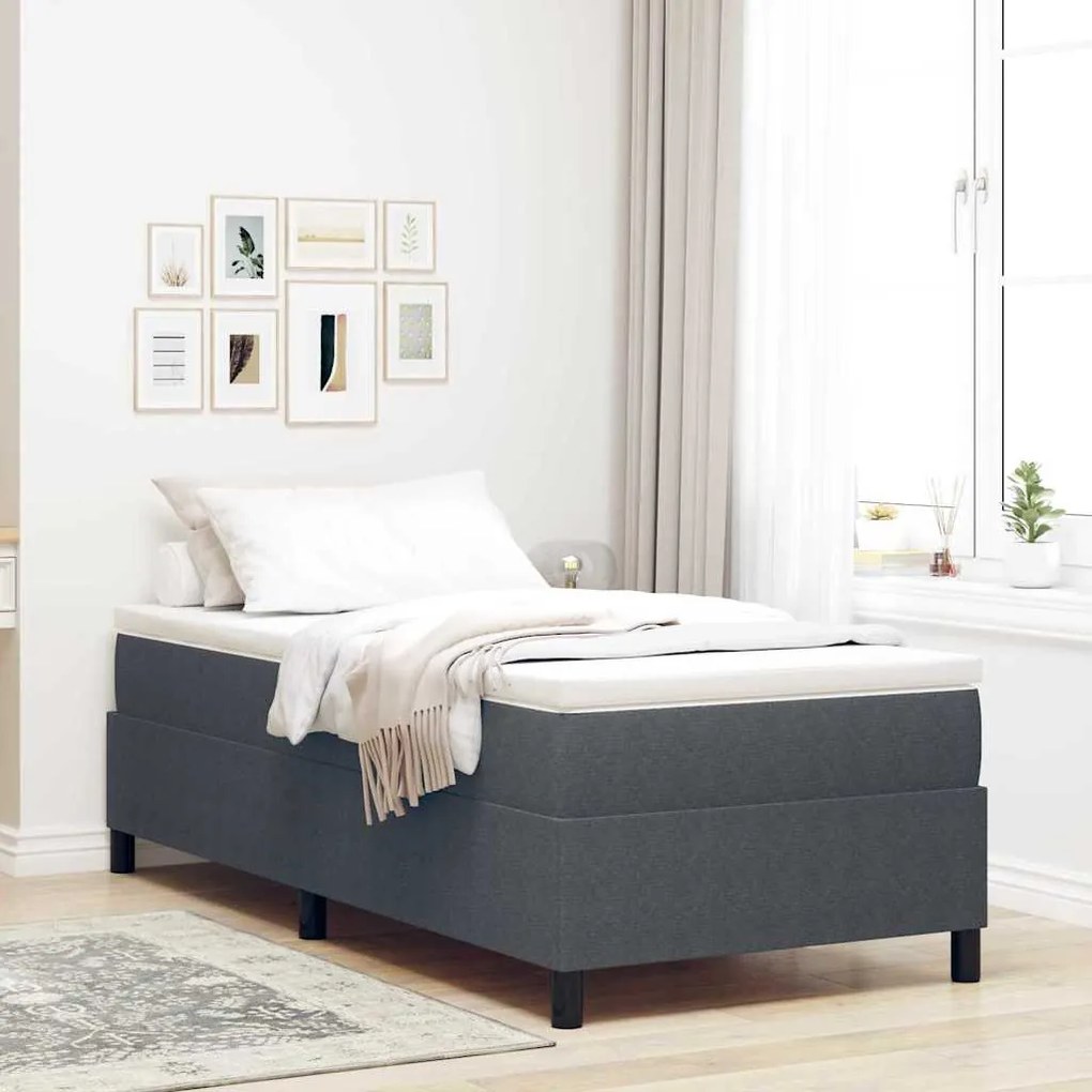 Cama Box com Colchão Cinza Escuro, 90 x 200 cm, Tecido Canelado