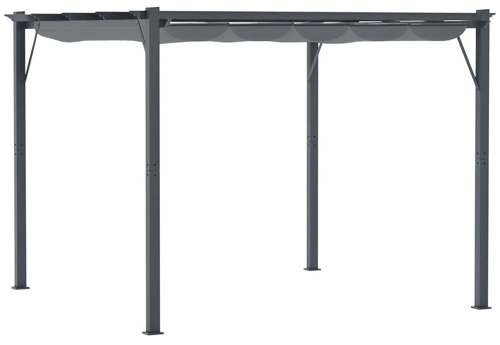 Pérgola de Jardim 300x300x223 cm com Toldo de Poliéster Retrátil e Est