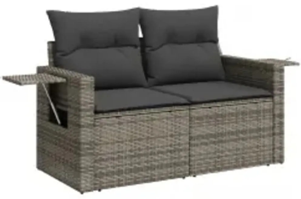8 pcs conjunto sofás de jardim c/ almofadões vime PE cinzento