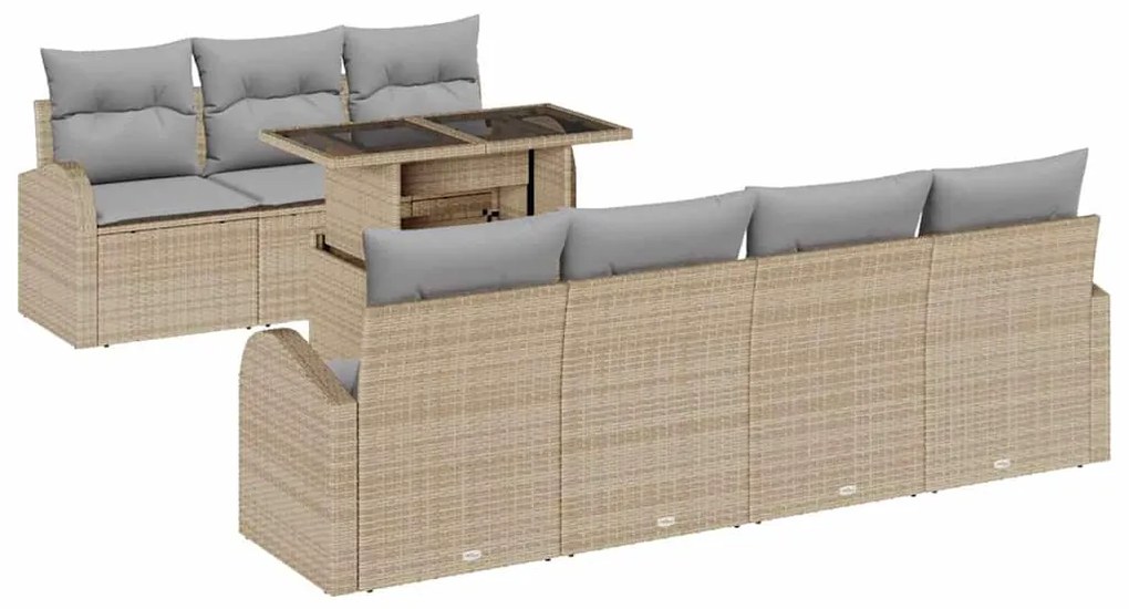Conjunto de Sofá de Jardim 8 Peças com Almofadas Bege em Rattan Sintét