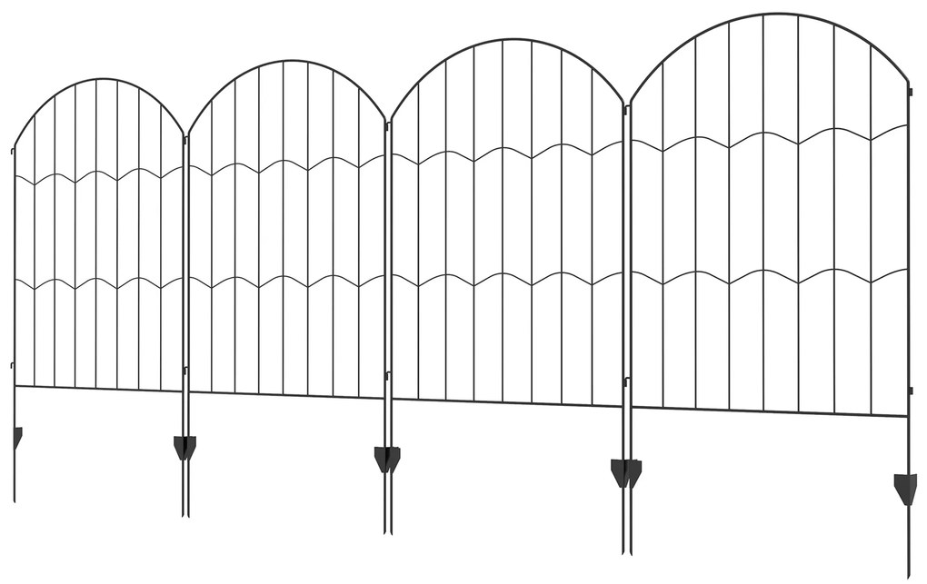 Outsunny Cerca de Jardim com 4 Painéis 88x110 cm Cercas Decorativas de Exterior de Aço com Ângulo Ajustável para Pátio Preto