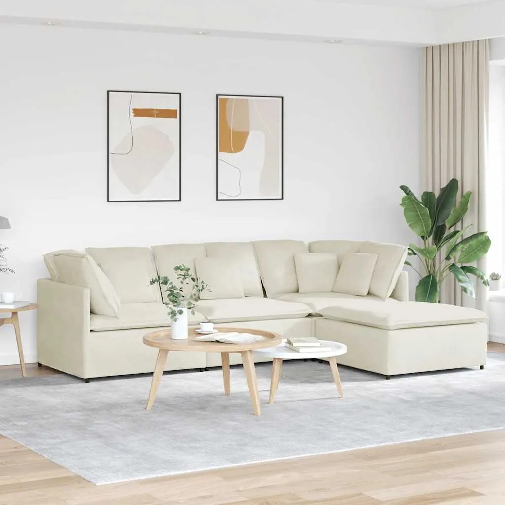 vidaXL Sofá modular com pufes e almofadas veludo creme