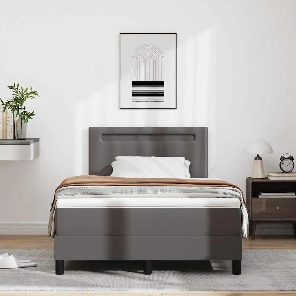 Cama Box com Colchão – Grey, cama de casal pequena em couro sintético.