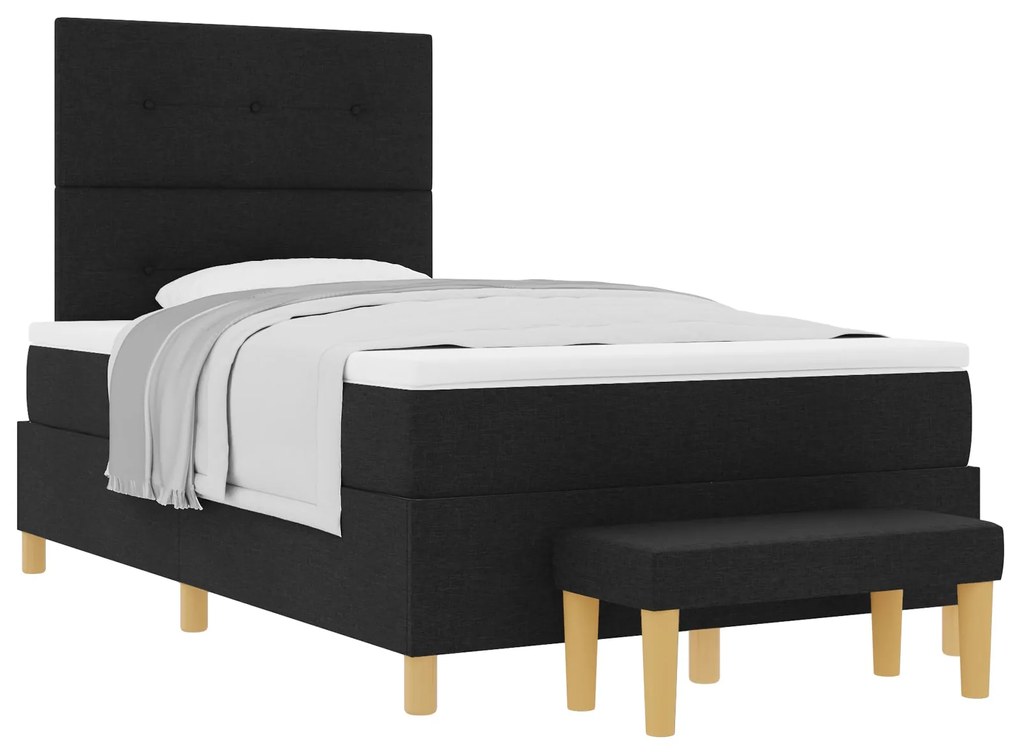 Cama Box Spring com Colchão e Banco vidaXL Preta 120x200 cm Tecido