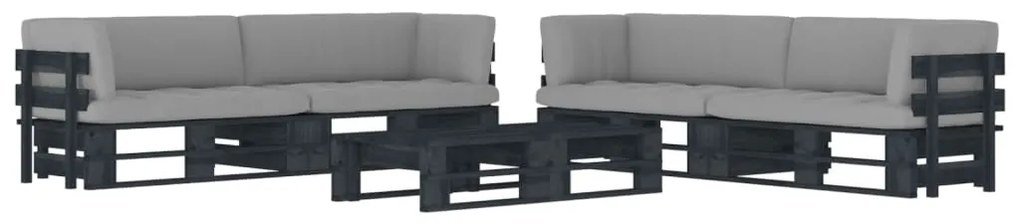 6 pcs conj. lounge paletes c/ almofadões pinho impregnado preto