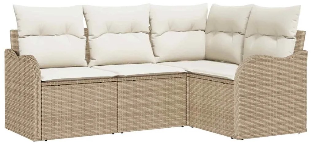 Conjunto de Sofás de Jardim de 4 Peças com Almofadas Bege Rattan Polím