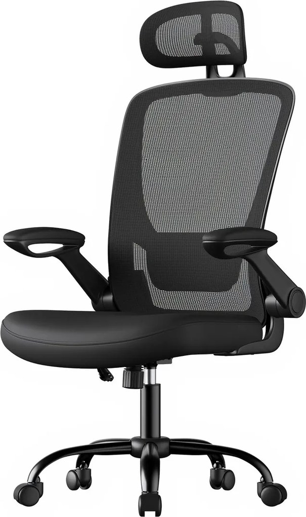 Cadeira de escritório ergonómica, giratória com função de balanço, em malha preta