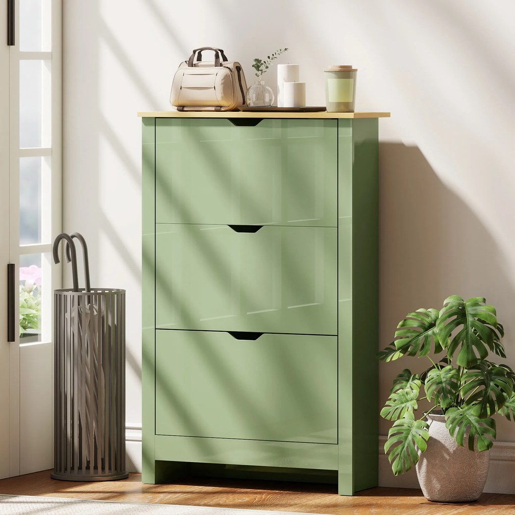 Sapateira, 72 x 26 x 112 cm, 3 Gavetas Basculantes, Verde