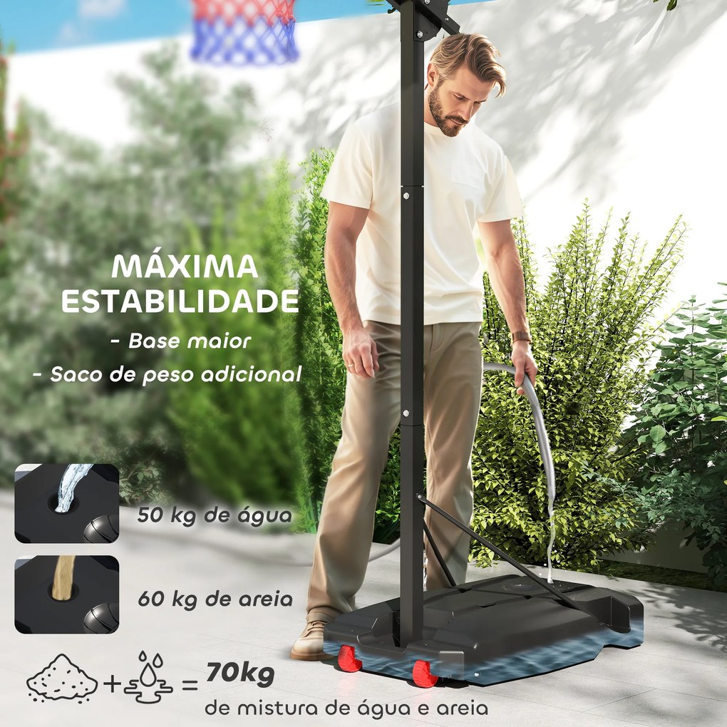Cesto de Basquetebol para Crianças com Altura Ajustável de 200 a 260 cm com Saco de Pesos Vermelho e Preto