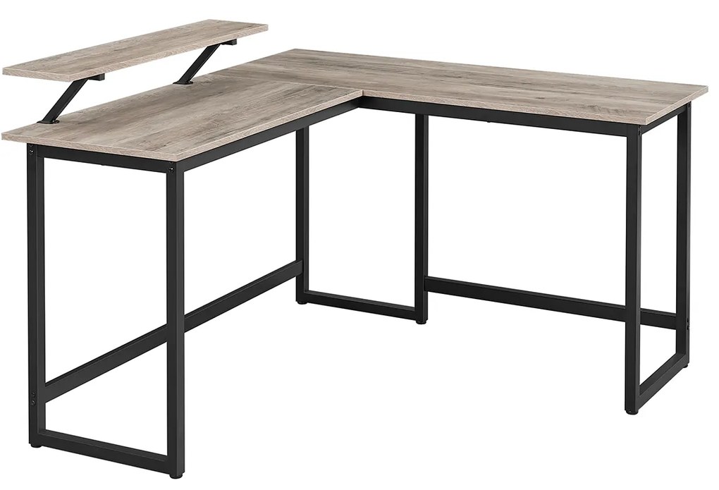 Mesa de computador em forma de L com apoio para monitor. | VASAGLE | 140 x 130 x 92,2 cm | preto|branco | LWD056B02.