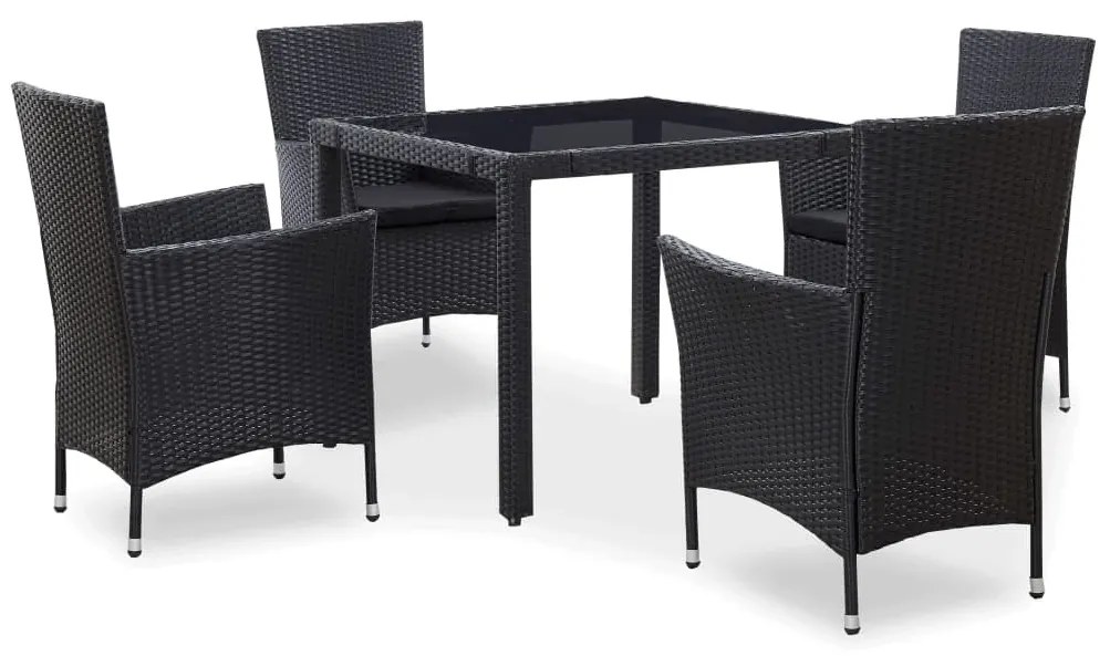 5 pcs conjunto de jantar para jardim vime PE preto